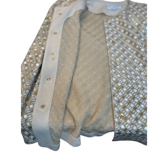 ST. JOHN Evening By Marie Gray Women's Size 10 Gold & Creme Blazer Luxury - Picture 5 of 15